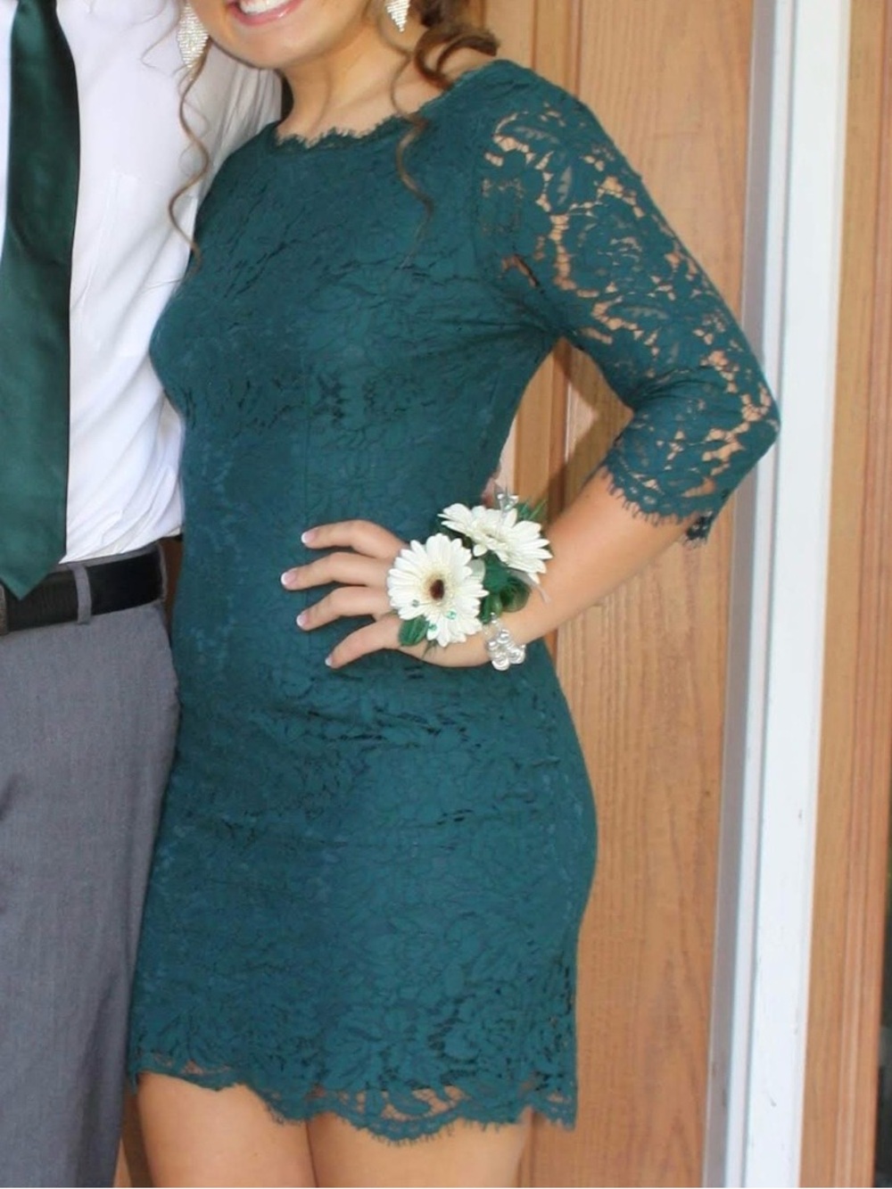 PromGirl forest green lace bodycon mini dress